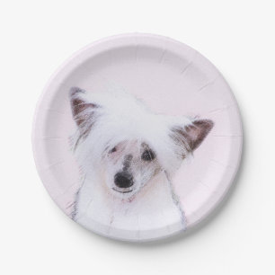 Chinese Crested Powderpuff Painting - Dog Art Paper Plate
