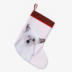 Chinese Crested Powderpuff Painting - Dog Art Small Christmas Stocking