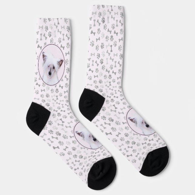 Chinese Crested Powderpuff Painting - Dog Art Socks (Right)