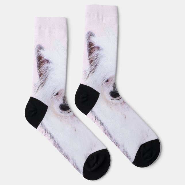 Chinese Crested Powderpuff Painting - Dog Art Socks (Right)