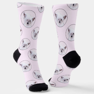 Chinese Crested Powderpuff White Painting Dog Art Socks