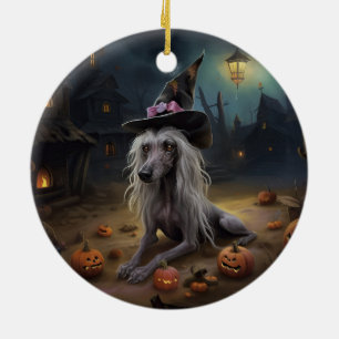 Chinese Crested Pumpkins Halloween Scary  Ceramic Tree Decoration
