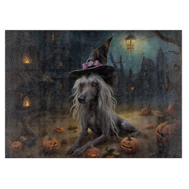 Chinese Crested Pumpkins Halloween Scary  Cutting Board (Front)