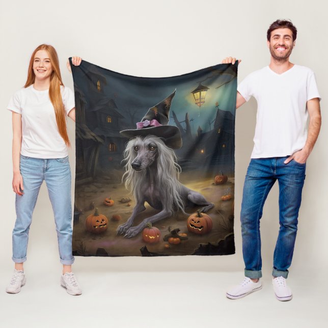 Chinese Crested Pumpkins Halloween Scary  Fleece Blanket (In Situ)