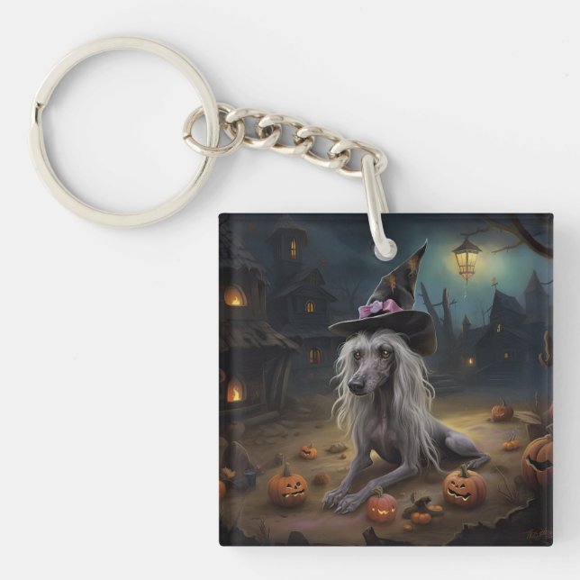 Chinese Crested Pumpkins Halloween Scary  Key Ring (Front)