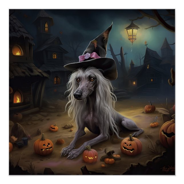 Chinese Crested Pumpkins Halloween Scary  Poster (Front)