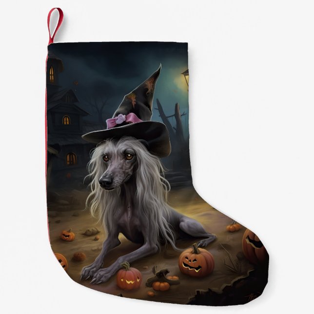 Chinese Crested Pumpkins Halloween Scary  Small Christmas Stocking (Front)