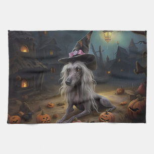 Chinese Crested Pumpkins Halloween Scary  Tea Towel