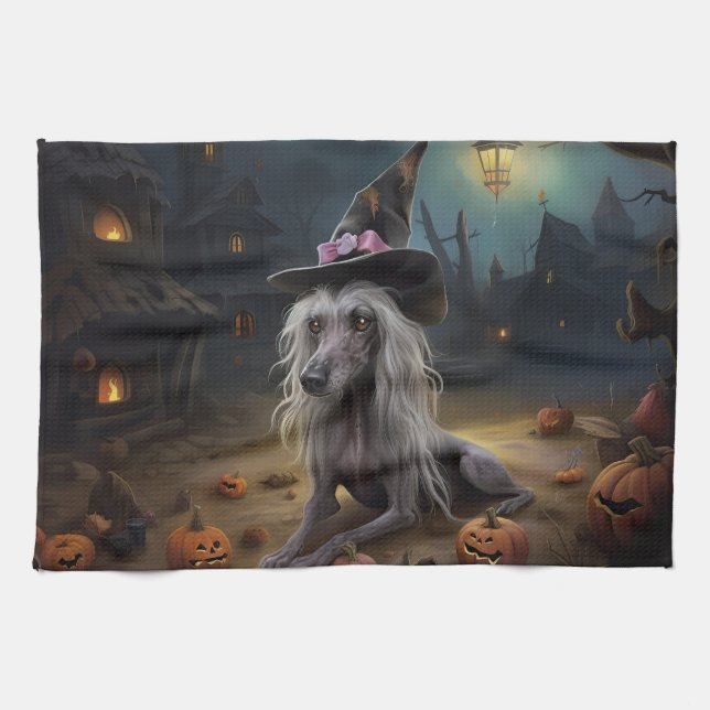 Chinese Crested Pumpkins Halloween Scary  Tea Towel (Horizontal)