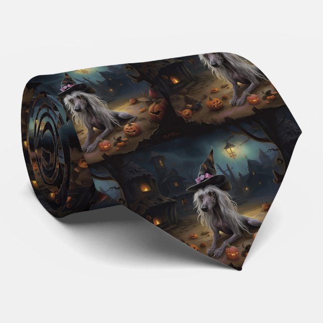 Chinese Crested Pumpkins Halloween Scary  Tie (Rolled)