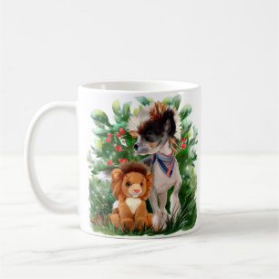 Chinese crested puppy and toy lion coffee mug