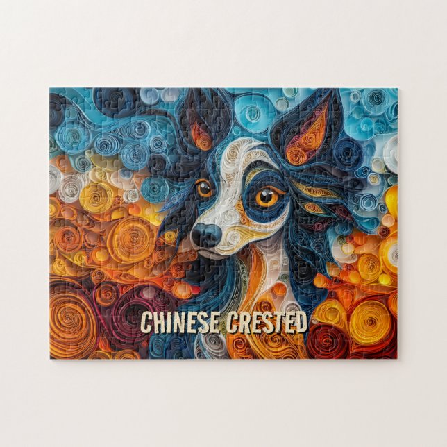 Chinese Crested Quilling Art Dog Portrait Jigsaw Puzzle (Horizontal)