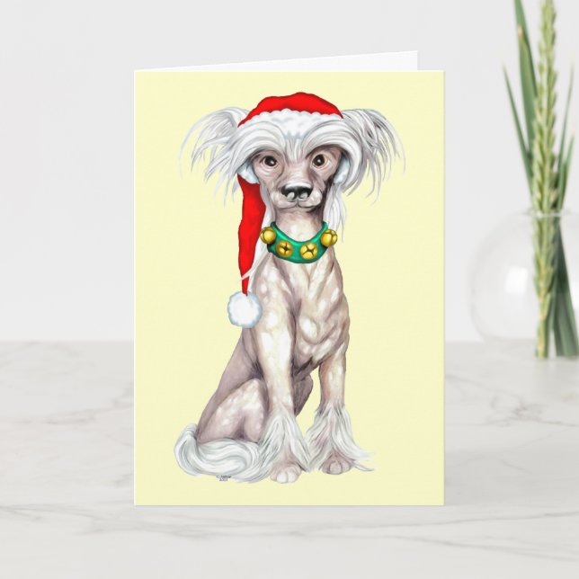 Chinese Crested Santa Holiday Card (Front)