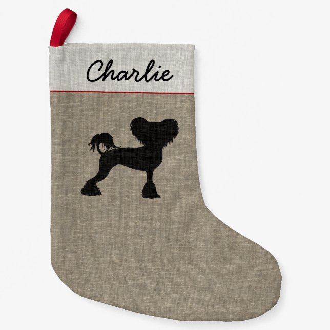 Chinese Crested Silhouette Crestie Dog Custom Xmas Small Christmas Stocking (Front)