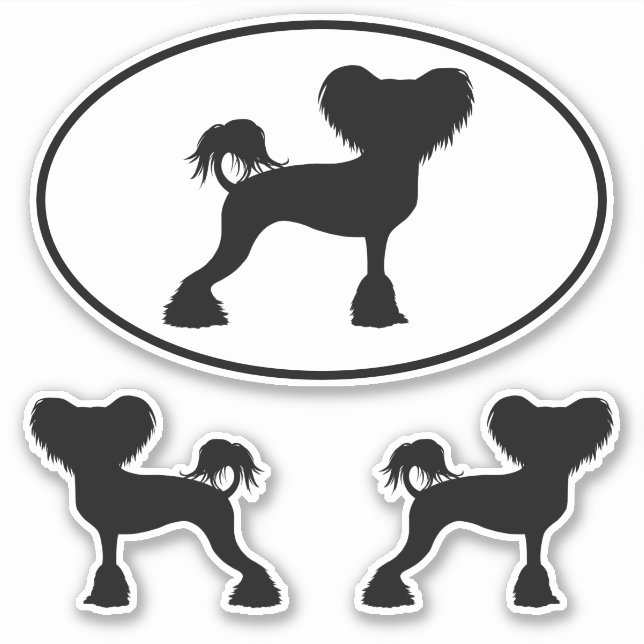 Chinese Crested Silhouettes Crestie Dog Stickers (Front)