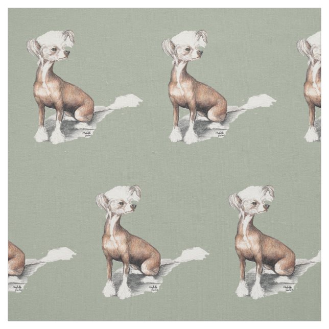 Chinese Crested Sitting Dog Art Fabric (Swatch)