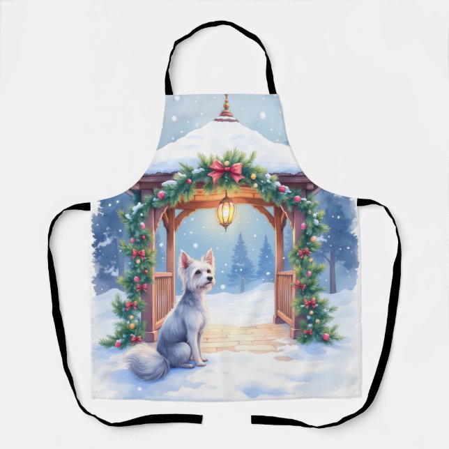 Chinese Crested Snowy Gazebo Christmas Art Apron (Front)