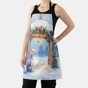 Chinese Crested Snowy Gazebo Christmas Art Apron