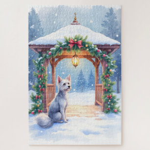 Chinese Crested Snowy Gazebo Christmas Art Jigsaw Puzzle