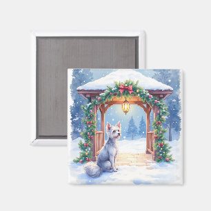 Chinese Crested Snowy Gazebo Christmas Art Magnet