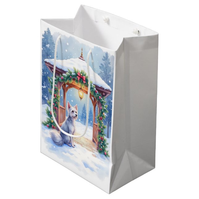 Chinese Crested Snowy Gazebo Christmas Art Medium Gift Bag (Front Angled)