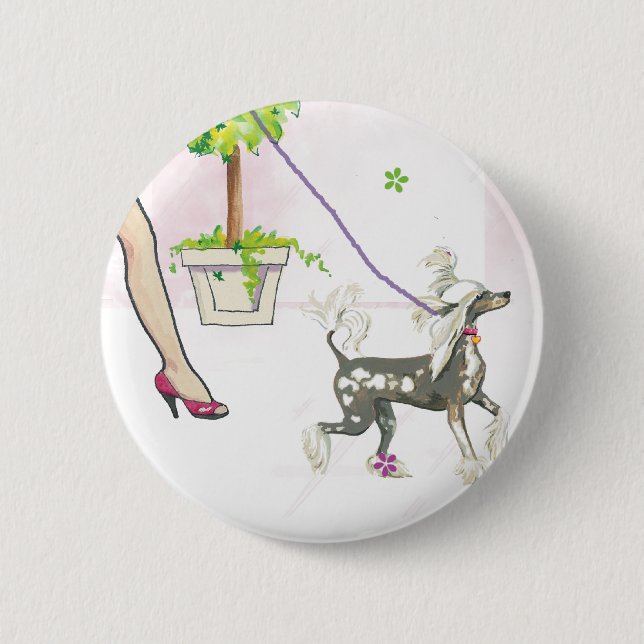 Chinese Crested Walking with Mama Button PIn (Front)