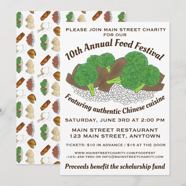 Chinese Cuisine Beef and Broccoli Food Festival Invitation (Front/Back)