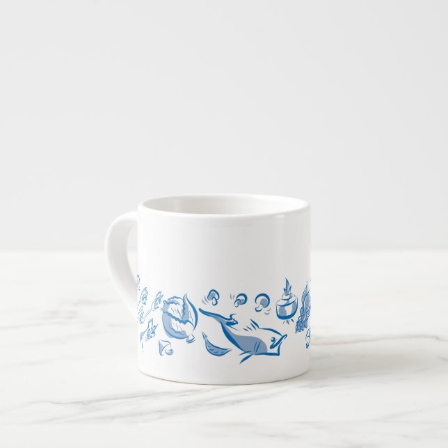 Chinese Cuisine Ink Drawing Espresso or Tea Cup (Front Left)