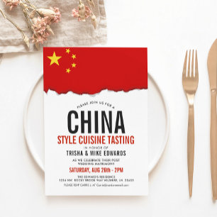 Chinese Cuisine   Party Flag White Invite