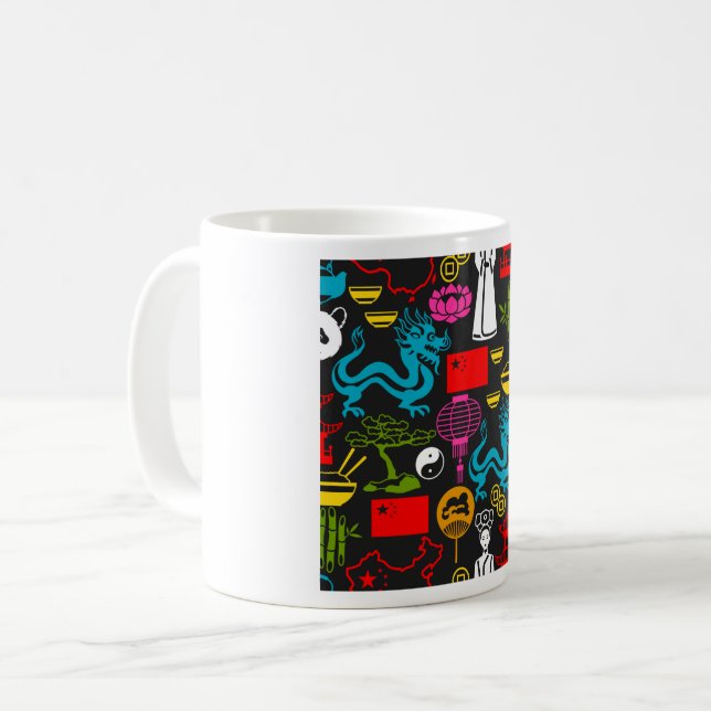 Chinese Culture Symbols Pattern Coffee Mug (Front Left)