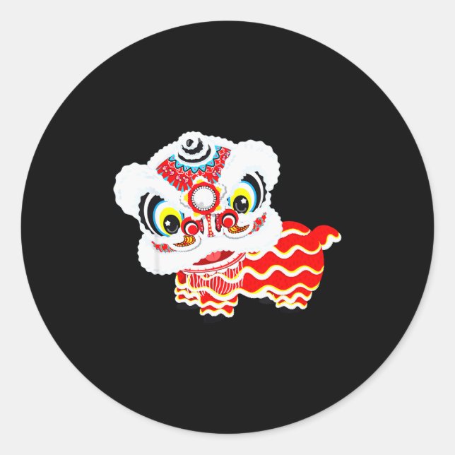 Chinese Cute Traditional Dancing Lion Art Happy Ne Classic Round Sticker (Front)