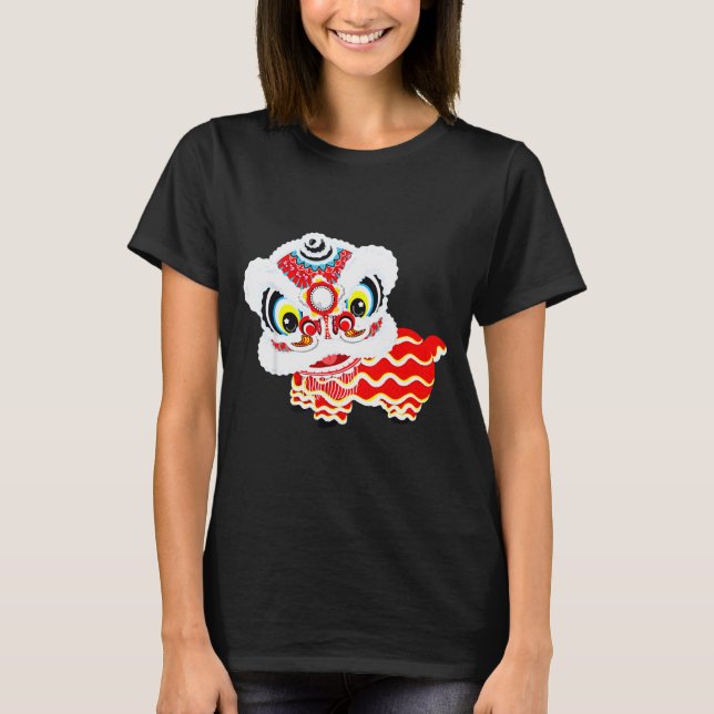Chinese Cute Traditional Dancing Lion Art Happy Ne T-Shirt (Front)