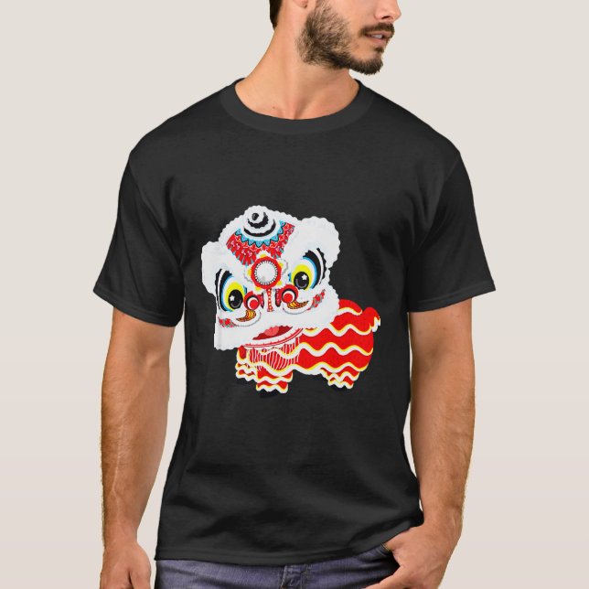 Chinese Cute Traditional Dancing Lion Art Happy Ne T-Shirt (Front)