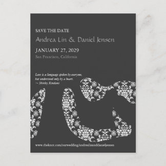 Chinese Damask Heart Kanji Wedding Save The Date Announcement Postcard