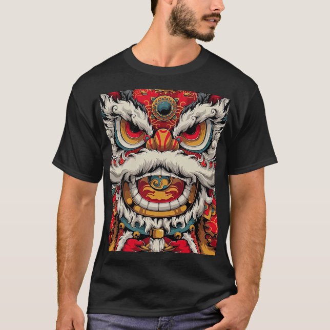 Chinese Dancing Lion Colourful Illustration T-Shirt (Front)