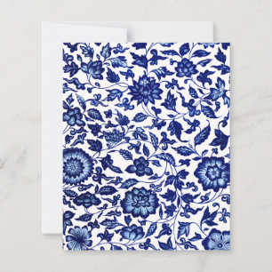 Chinese Dark navy blue floral pattern on white