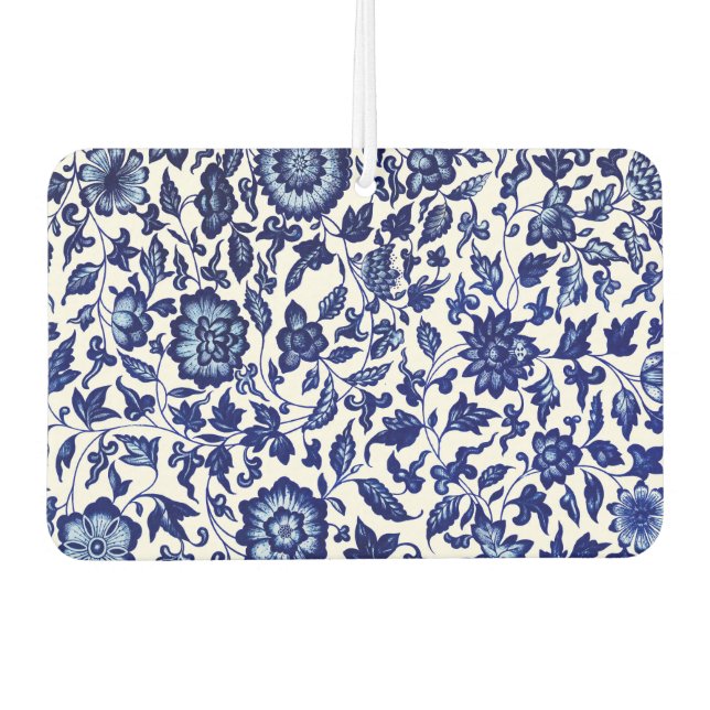 Chinese Dark navy blue floral pattern on white Car Air Freshener (Front)