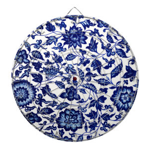 Chinese Dark navy blue floral pattern on white Dartboard