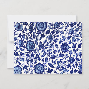 Chinese Dark navy blue floral pattern on white Postcard