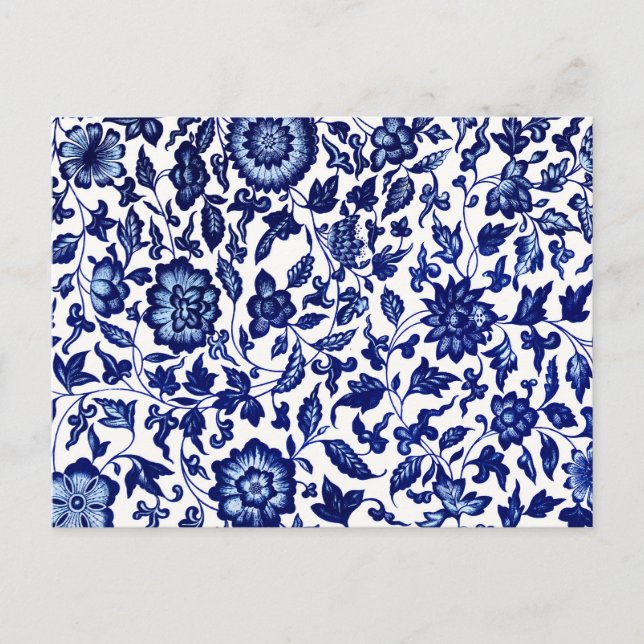 Chinese Dark navy blue floral pattern on white Postcard (Front)