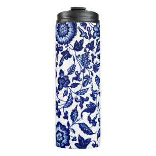 Chinese Dark navy blue floral pattern on white Thermal Tumbler