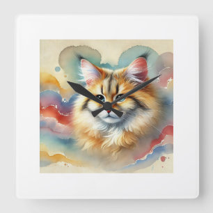 Chinese Desert Cat 230824AREF121 - Watercolor Square Wall Clock