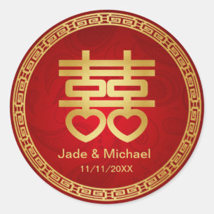 Chinese Double Happiness Wedding Classic Round Sticker