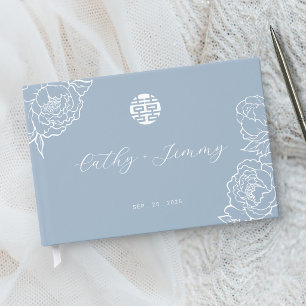 Chinese Double Happiness Wedding Dusty Blue Guest Book