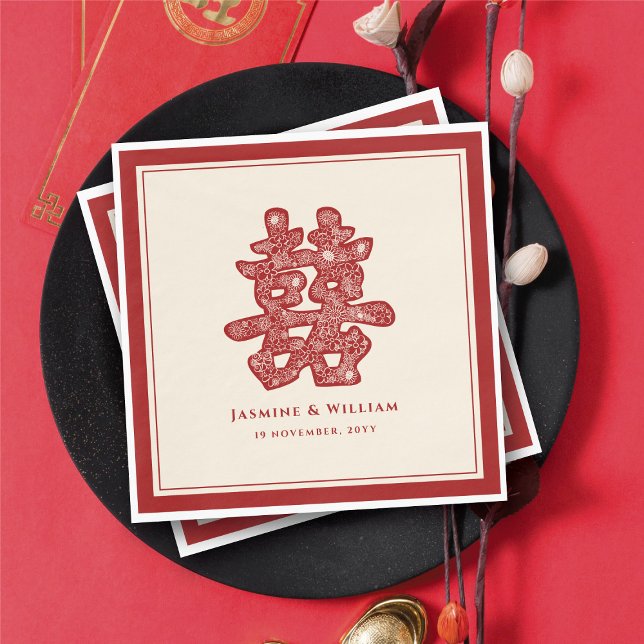 Chinese Double Happiness Wedding Floral Paper Cut Napkin (Chinese Double Happiness Wedding Floral Paper Cut Napkins @ fatfatin_red_knot)