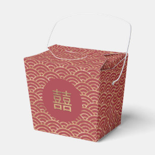 Chinese Double Happiness Wedding Gold Dark Red Favour Box