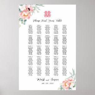 Chinese Double Happiness Wedding Guest List Sign