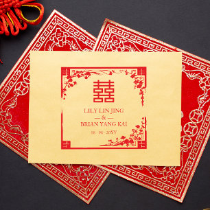 Chinese Double Happiness Wedding Symbol Floral  Rubber Stamp