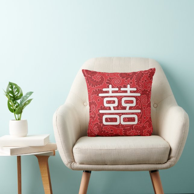 Chinese "Double Happiness" Wedding Throw Pillow (Chair)
