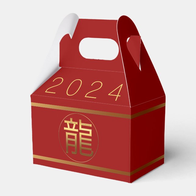 Chinese Drago Year Gold Ideogram Business Gable FB Favour Box (Front Side)